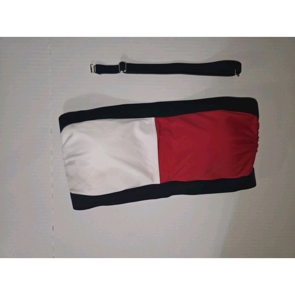 Tommy Hilfiger XS Colorblock Bandeau Bikini Swim Top Red Blue White